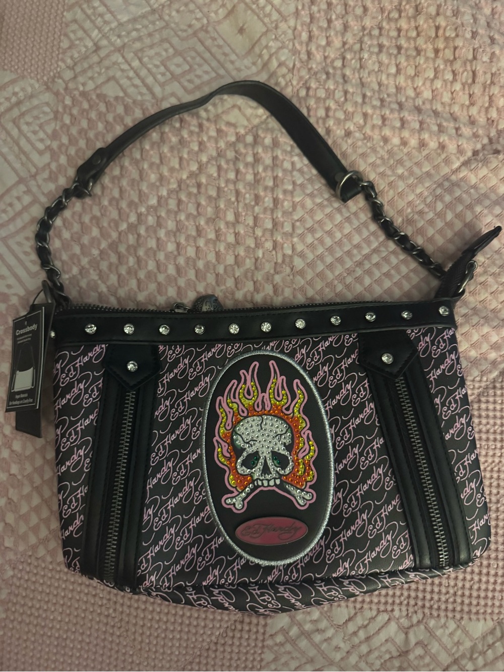 Women’s Ed Hardy Crossbody Bag NWT Pink/black Skull Heart